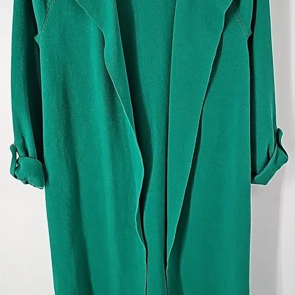 Ann Taylor Green Knee Length Duster Sweater w Rolled Sleeves+Side Slits - Picture 6 of 17